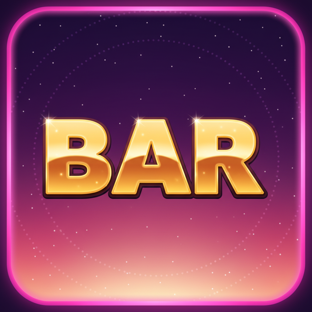 Starburst golden metallic BAR symbol with glossy three-dimensional appearance and polished surface highlights