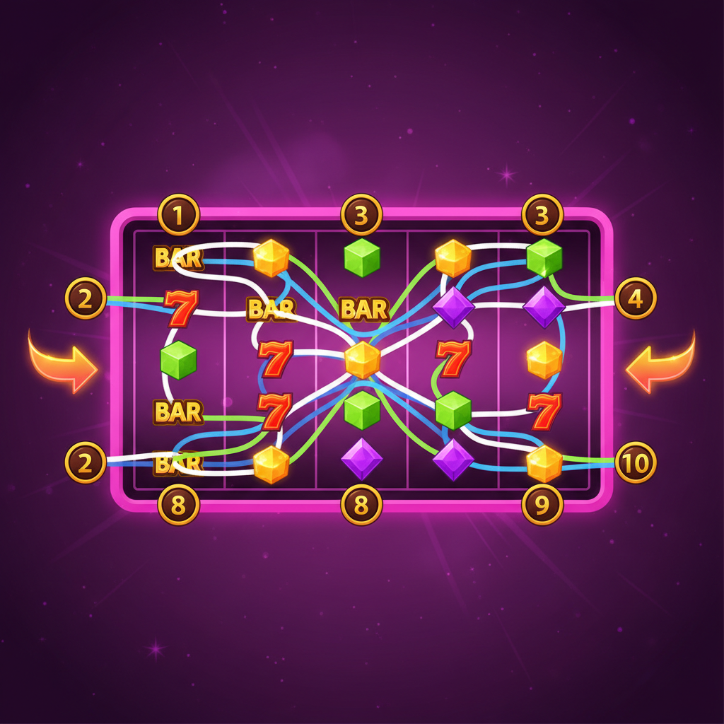 Starburst both-ways win mechanic diagram showing paylines paying from left-to-right and right-to-left simultaneously