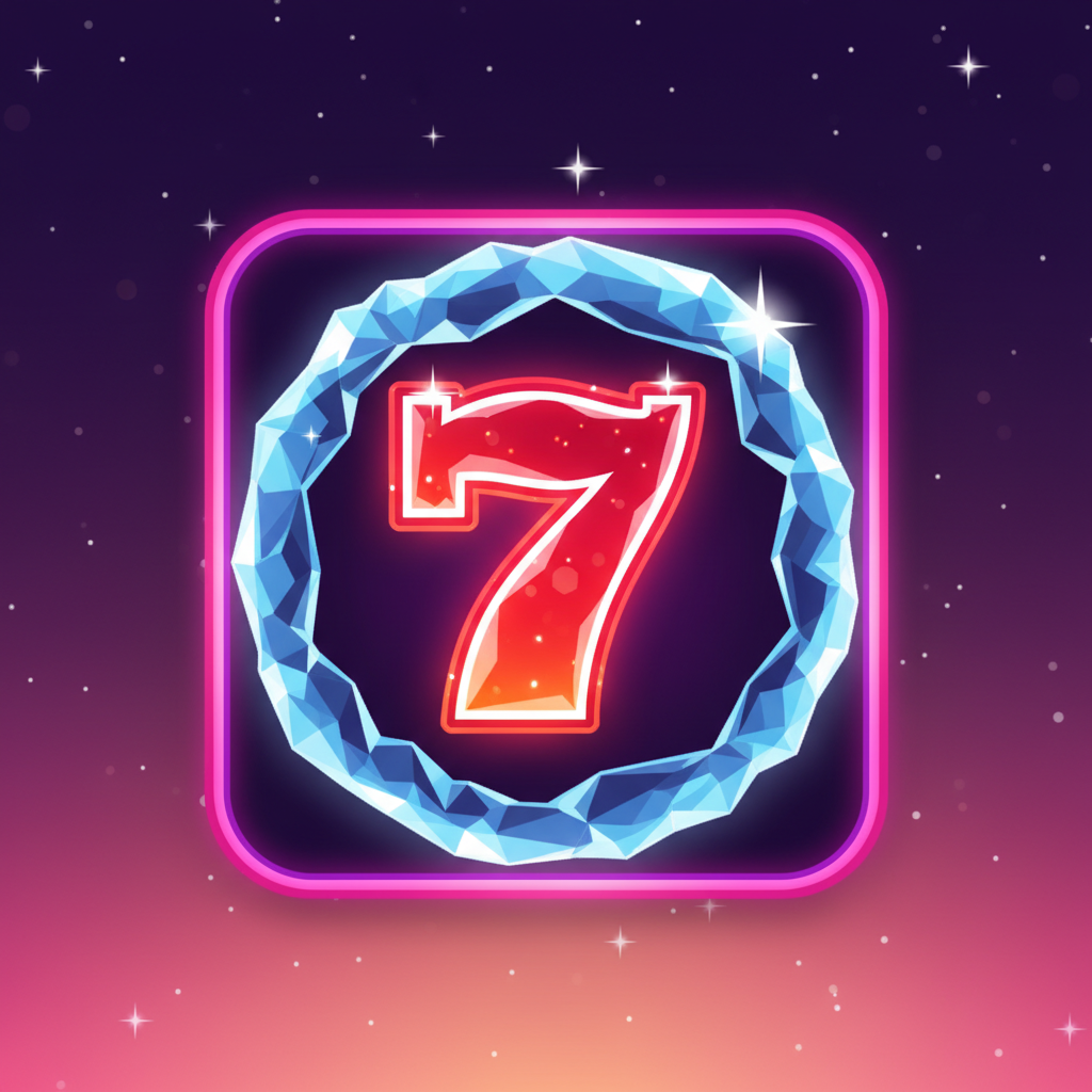 Starburst Lucky Seven symbol showing a red-orange gradient number 7 with a blue crystalline circular frame and sparkle effects